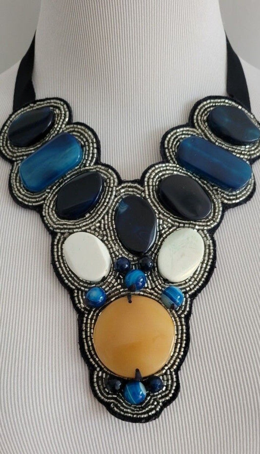 CHICO'S BLUE AGATE BIB NECKLACE
