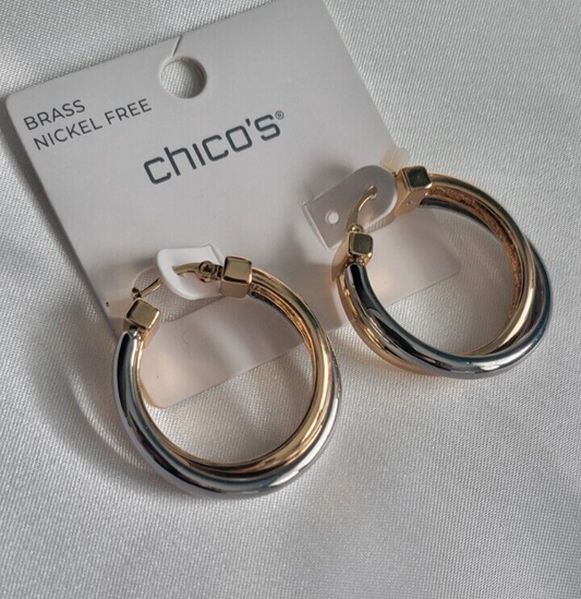 CHICO'S  1\" GOLD & SILVER TONE HOOPS EARRINGS