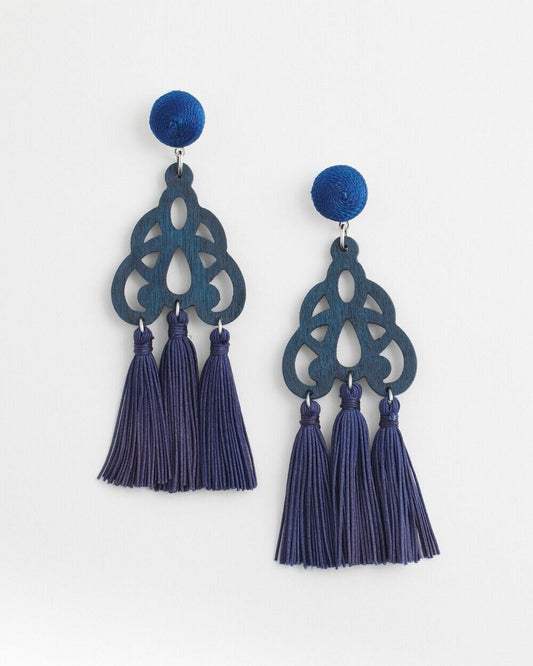 CHICO'S  NO DROOP NAVY FRINGE EARRINGS