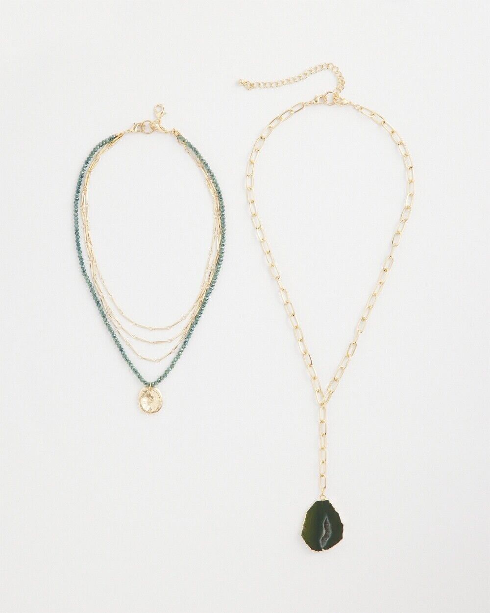 CHICO'S GREEN STONE CONVERTIBLE PENDANT NECKLACE