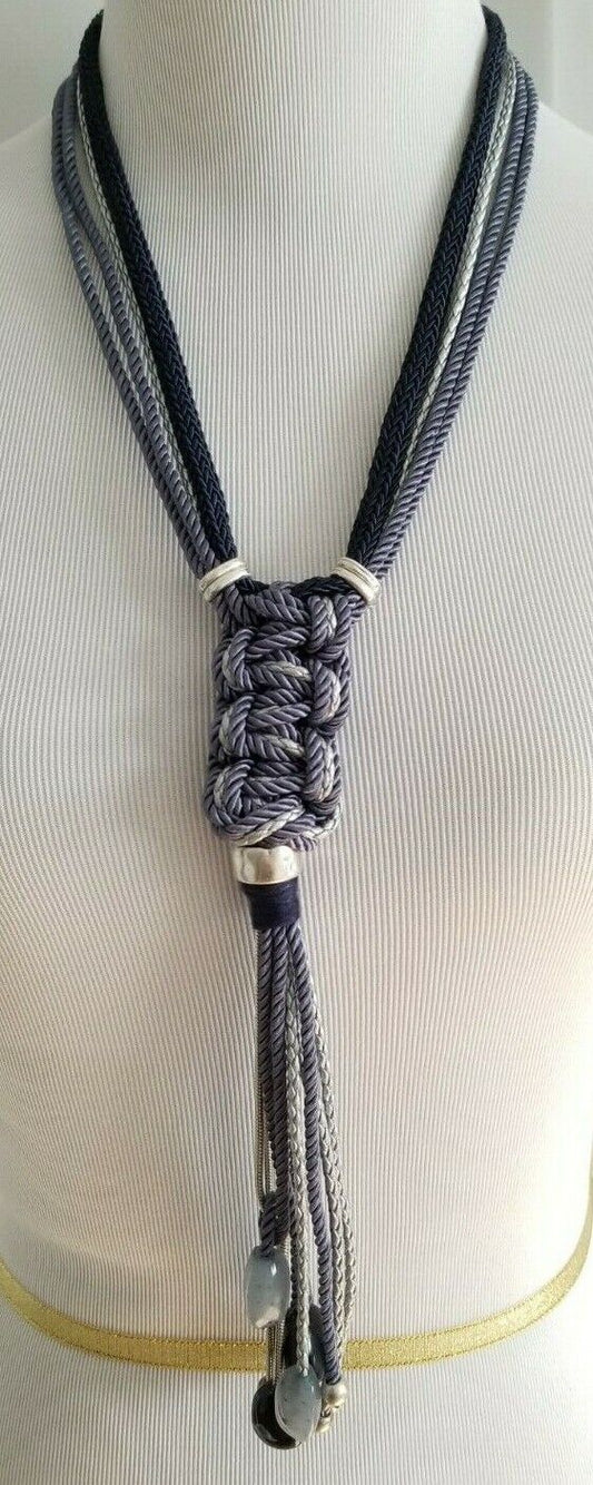 CHICO'S BEADED BLUE BRAIDED PENDANT NECKLACE