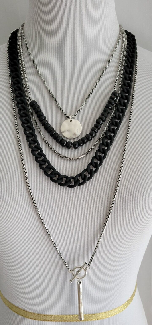 CHICO' S BLACK & SILVER TONE CONVERTIBLE NECKLACE