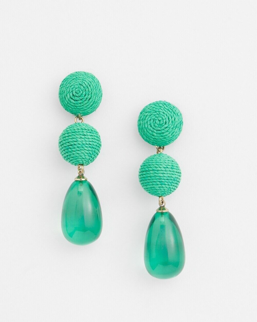 CHICO'S NO DROOP GREEN RAFFIA DROP EARRINGS