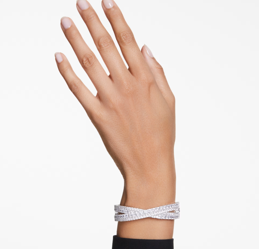 Swarovski Hyperbola cuff Mixed cuts, Infinity, White, Rhodium plated