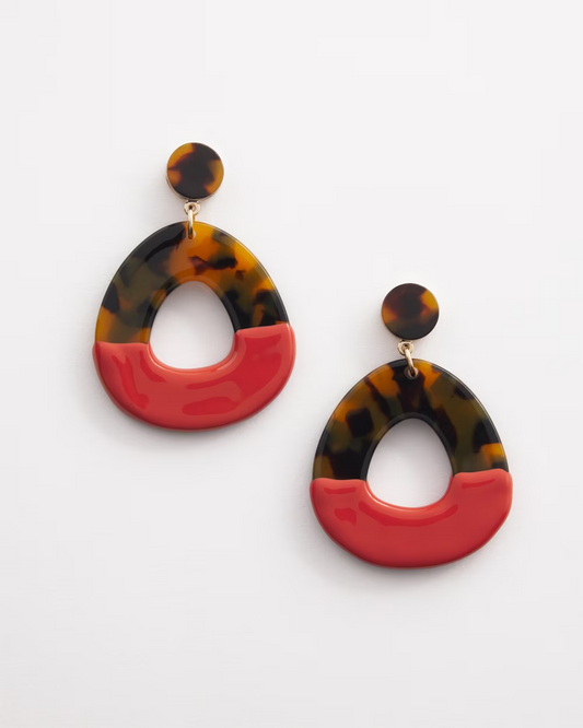 CHICO'S NO DROOP ORANGE & TORTOISE HOOP EARRINGS