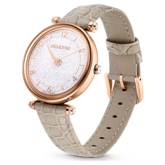 Swarovski Crystalline Wonder watch Swiss Made, Leather strap, Beige, Rose gold