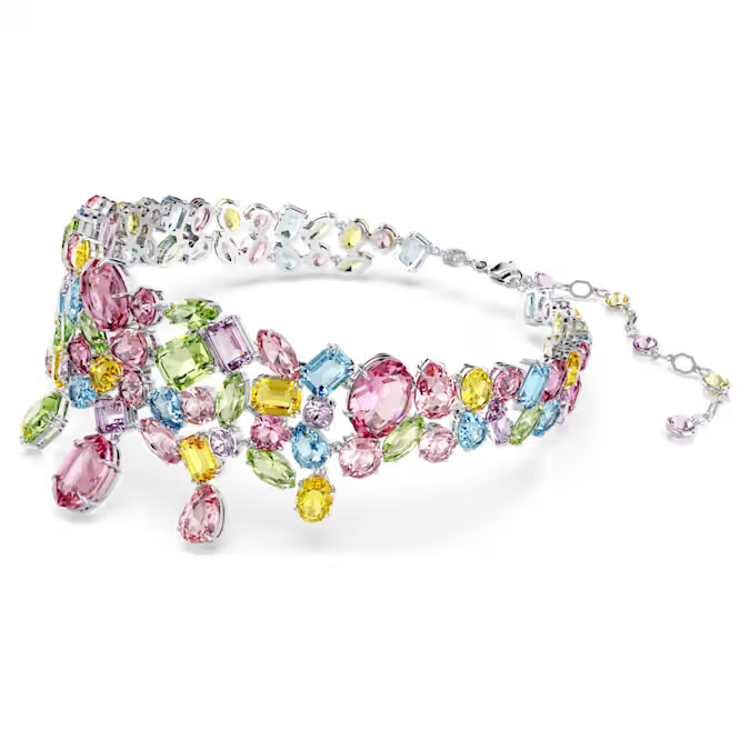 Swarovski Gema choker Mixed cuts, Multicolored, Rhodium plated