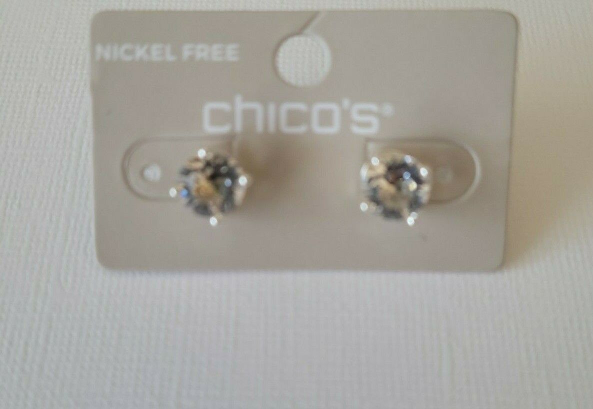 CHICO'S SMALL SILVERTONE SIMULATED CRYSTAL STUD EARRINGS
