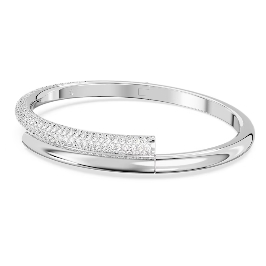 Swarovski Dextera Bangle Magnetic closure, White, Rhodium plated