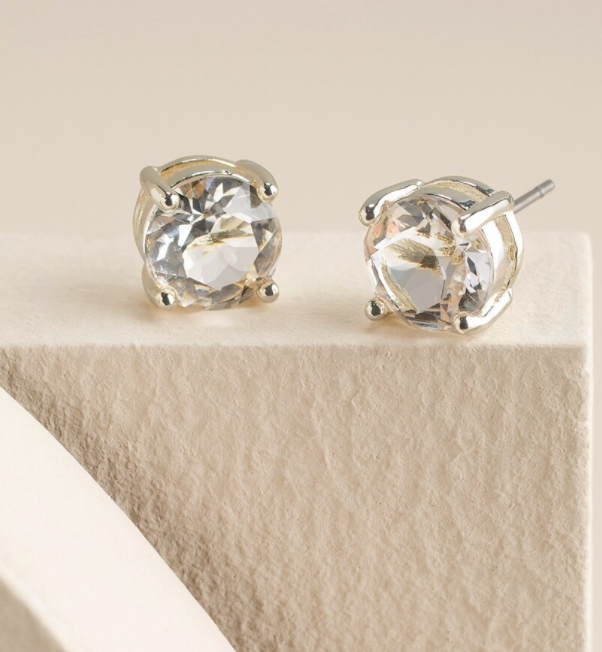 CHICO'S SMALL SILVERTONE SIMULATED CRYSTAL STUD EARRINGS
