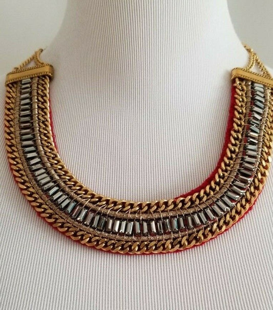 CHICO'S GOLDTONE RED BIB NECKLACE