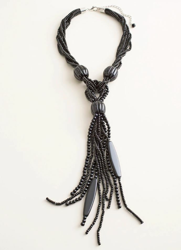 CHICO'S BLACK TASSEL-PENDANT NECKLACE