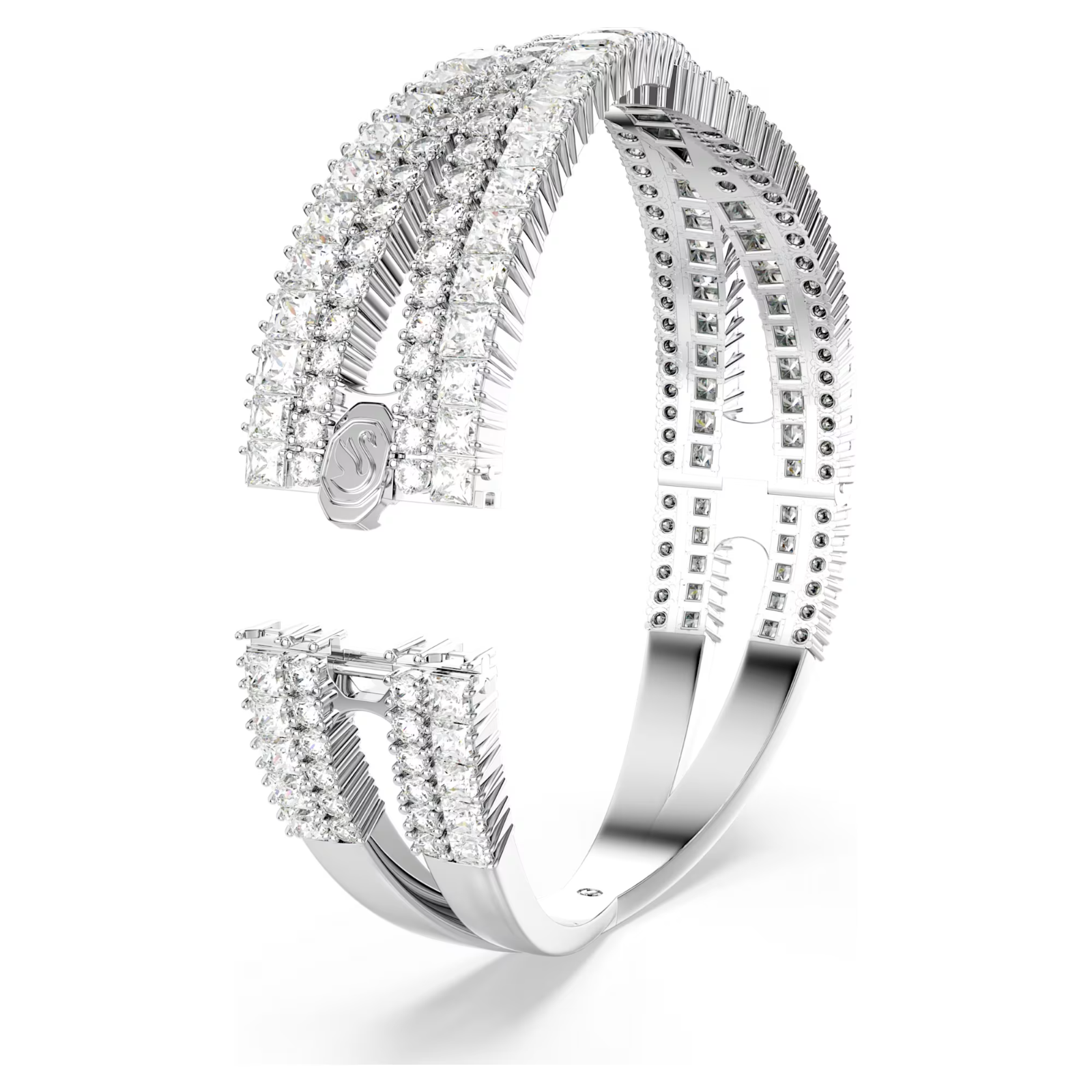 Swarovski Hyperbola cuff Mixed cuts, Infinity, White, Rhodium plated