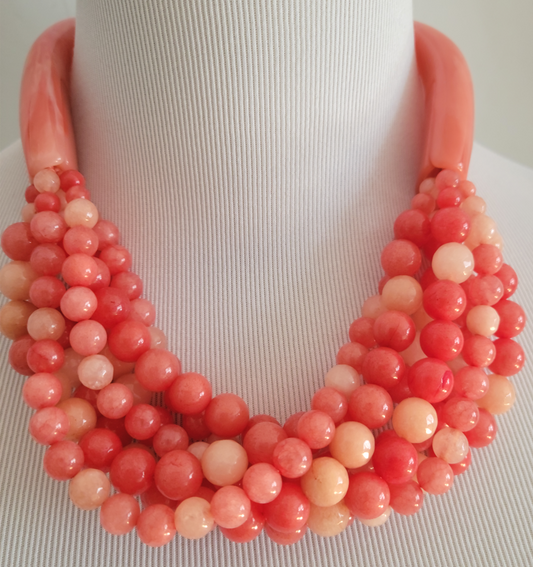 CHICO'S FAUX CORAL MULTI BIB NECKLACE