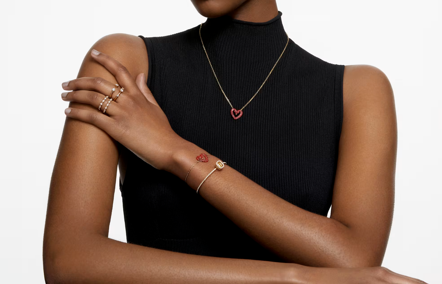 Swarovski Heart, Small, Red, Gold-tone plated