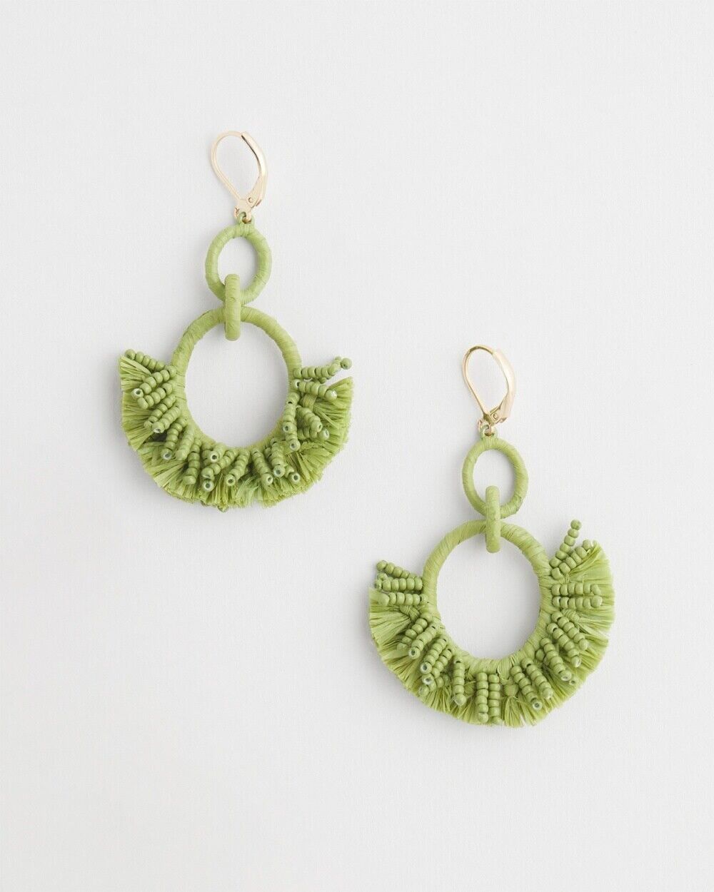 CHICO'S NO DROOP GREEN RAFFIA WRAP EARRINGS