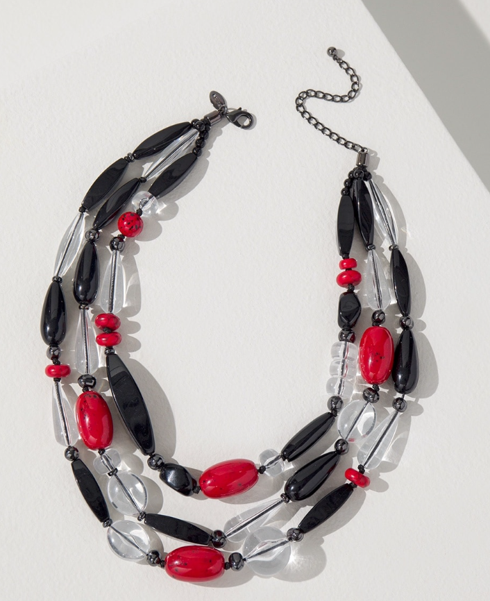 CHICO'S BLACK AND RED MULTISTRAND NECKLACE