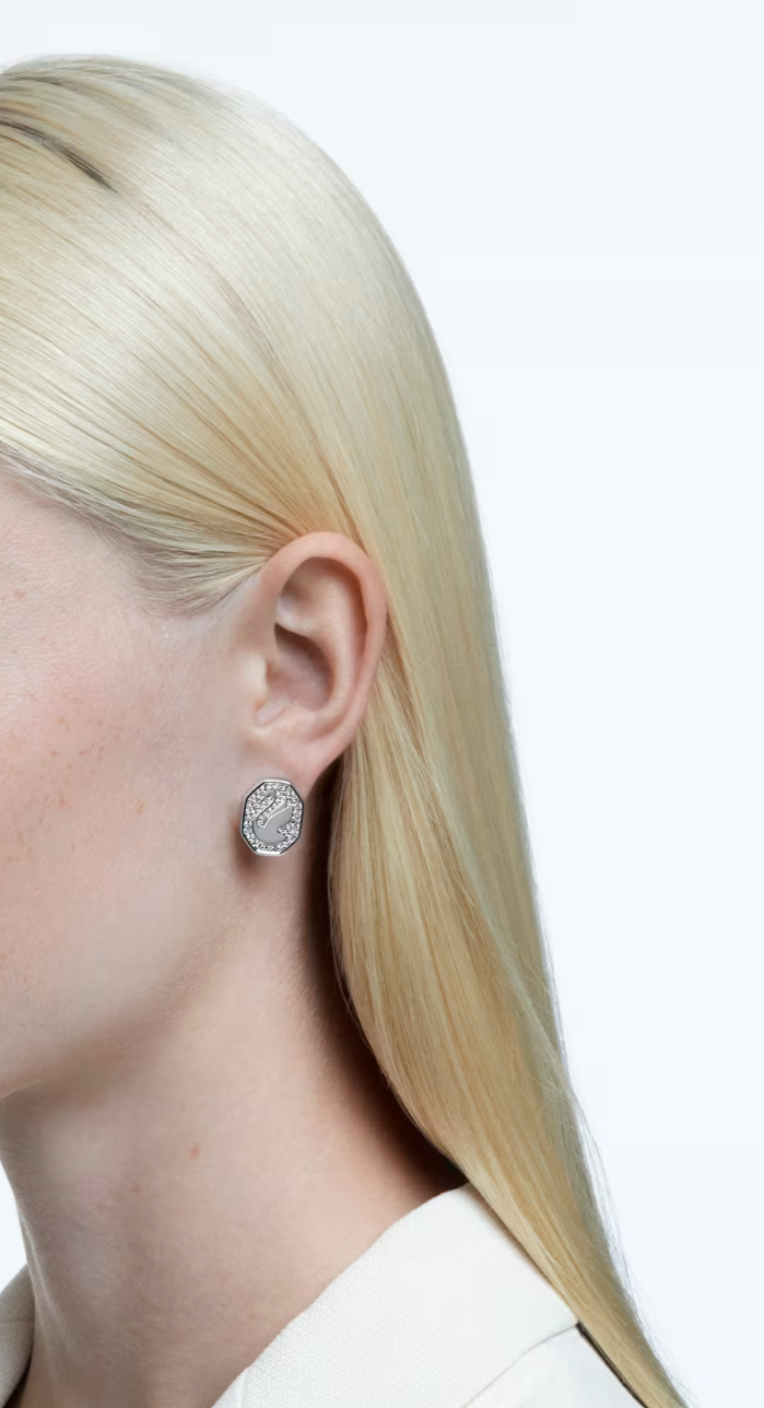Swarovski Signum Stud Earrings Swan, White, Rhodium plated