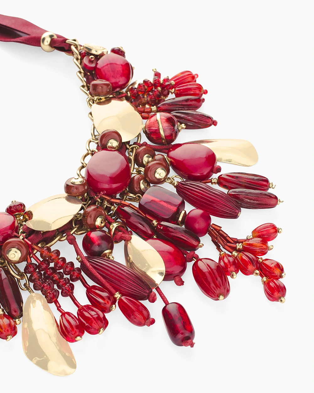 CHICO'S SHORT RED AND GOLD-TONE BIB NECKLACE