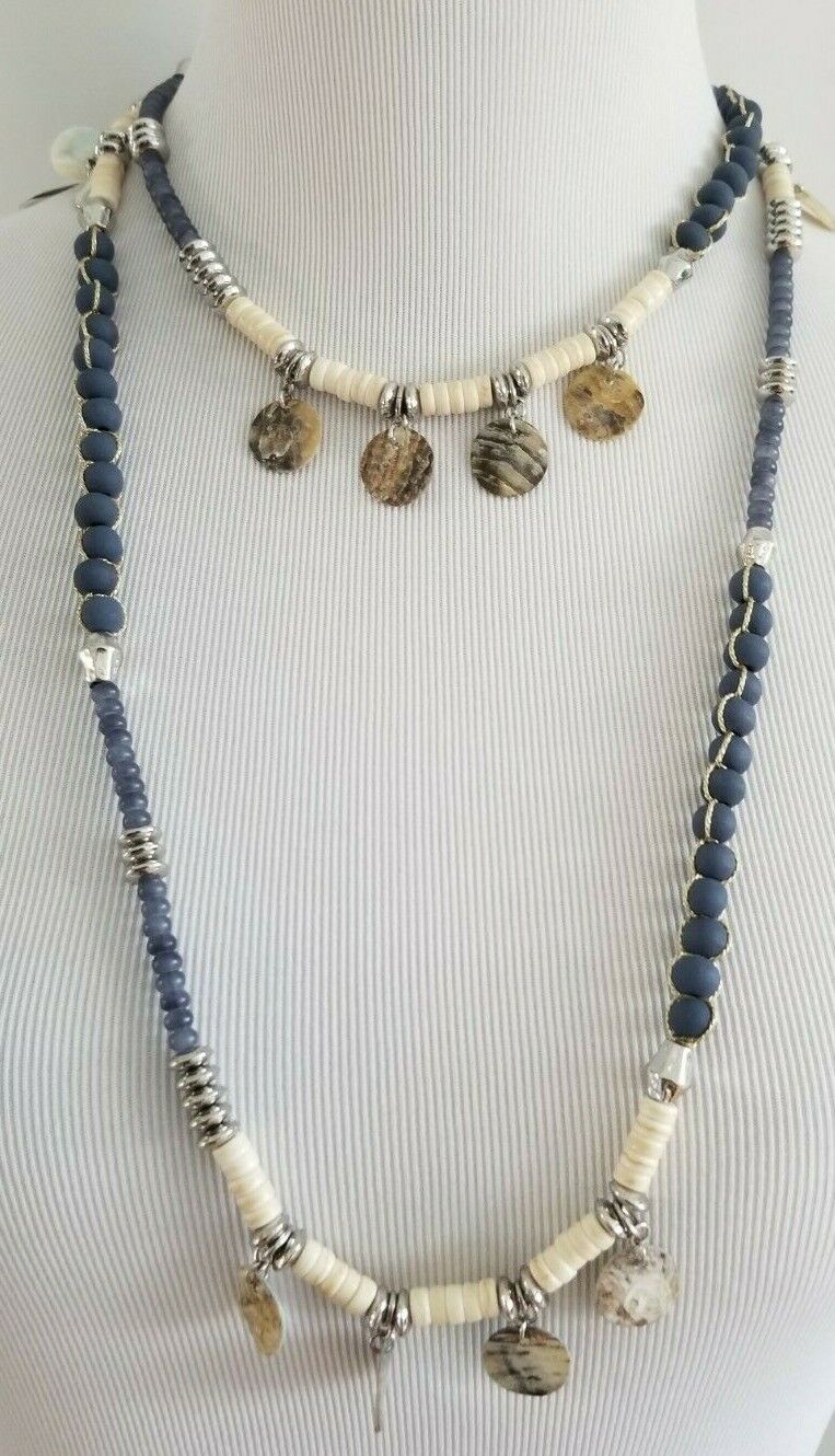 CHICO'S BLUE SINGLE-STRAND BEADED NECKLACE