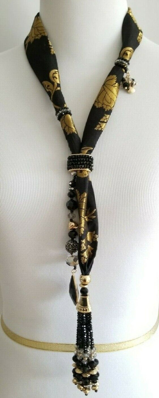 CHICO'S BLACK SHIMMER SCARF NECKLACE