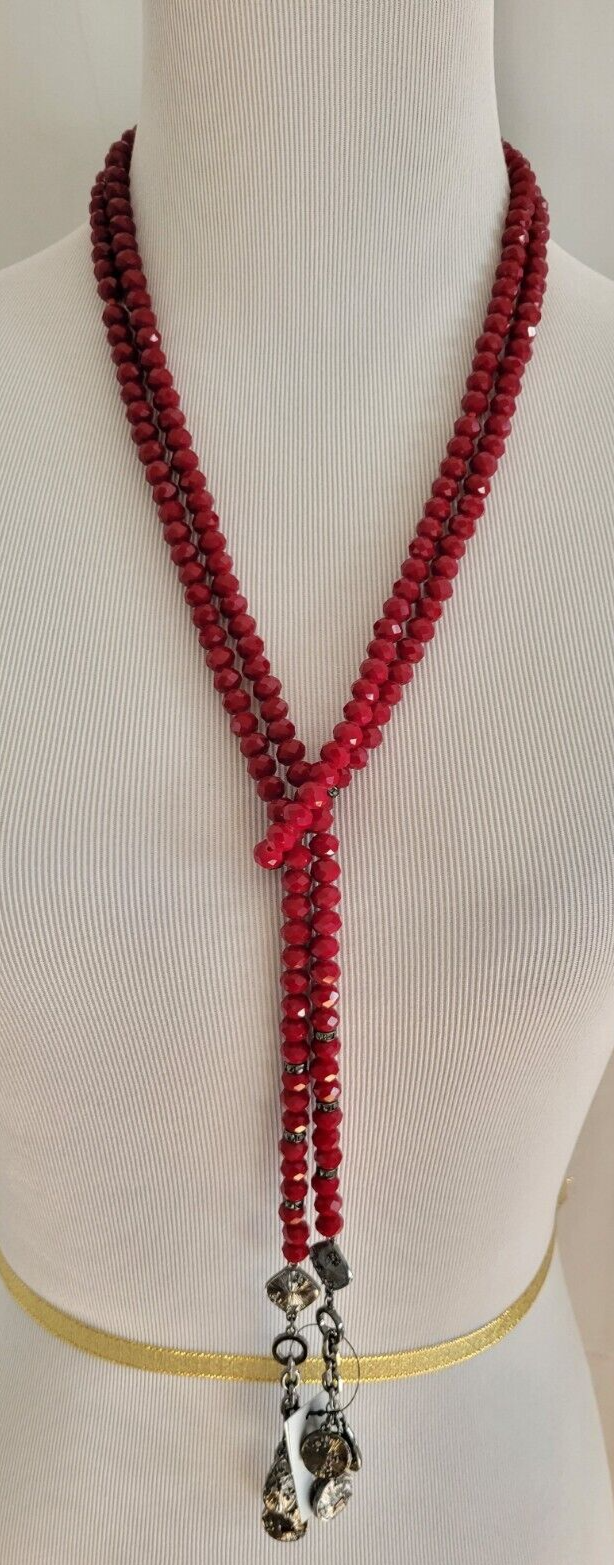 CHICO' S RED LARIAT NECKLACE