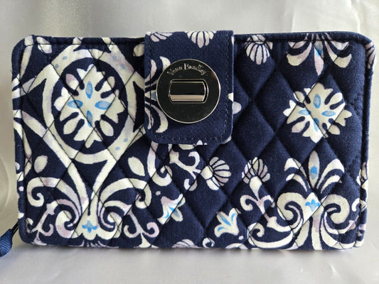 Vera Bradley RFID Cotton Turnlock Wallet, Steel Blue Medallion