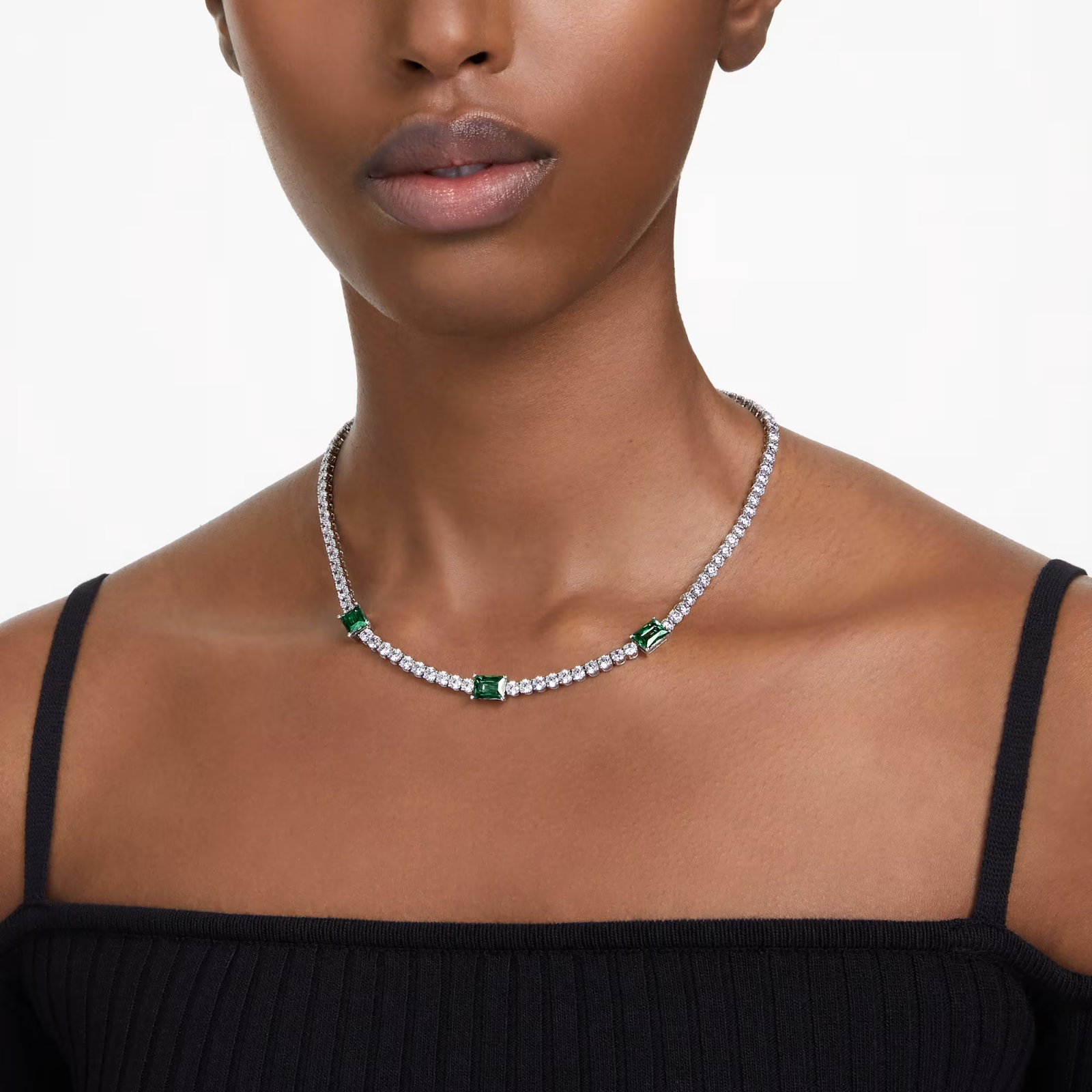 Swarovski Matrix Tennis necklace Mixed cuts, Green, Rhodium plated