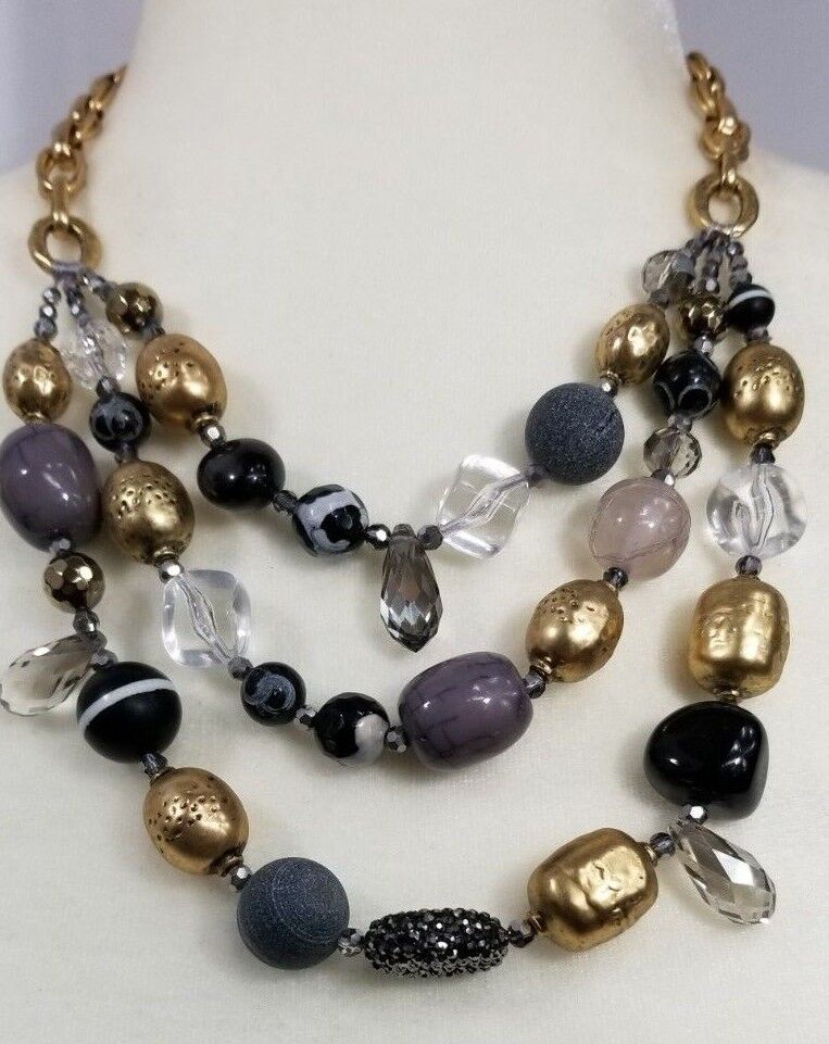 CHICO'S SHORT TEXTURED FAUX-HEMATITE NECKLACE