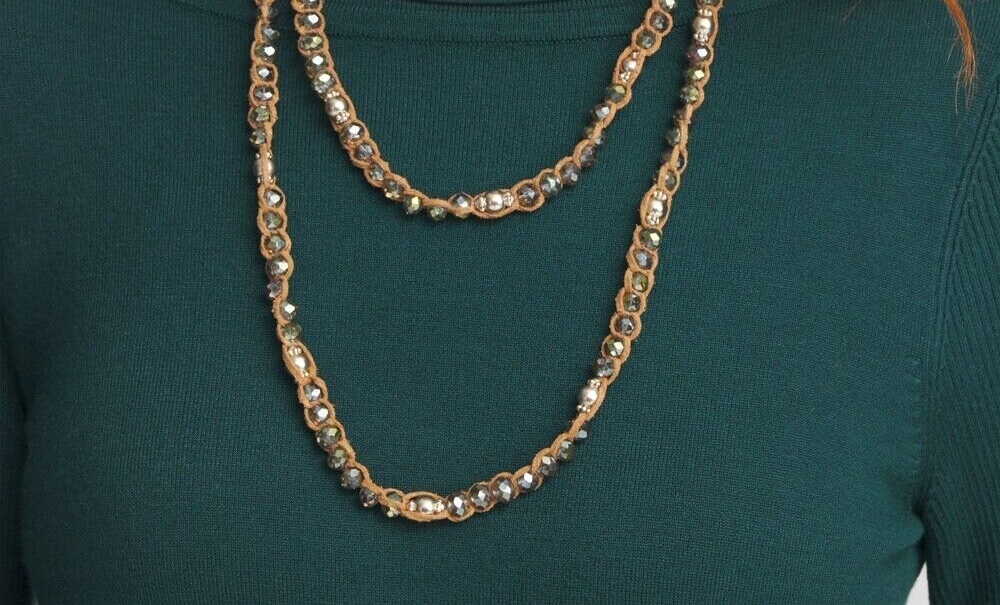 CHICO'S FAUX SUEDE BEADED NECKLACE