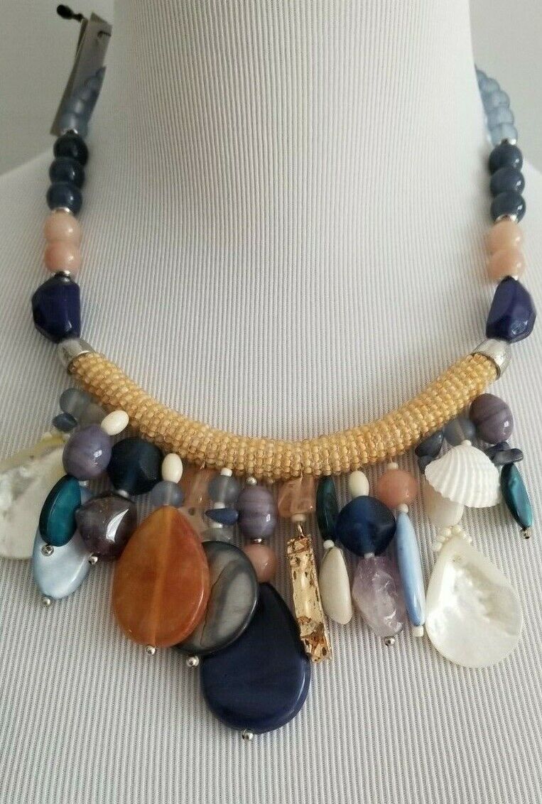 CHICO'S BEADED MULTI-COLORED CHARM-BIB NECKLACE