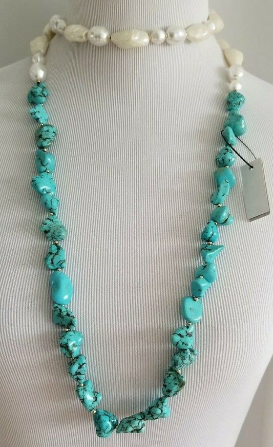CHICO'S SIMULATED TURQUOISE SINGLE-STRAND NECKLACE