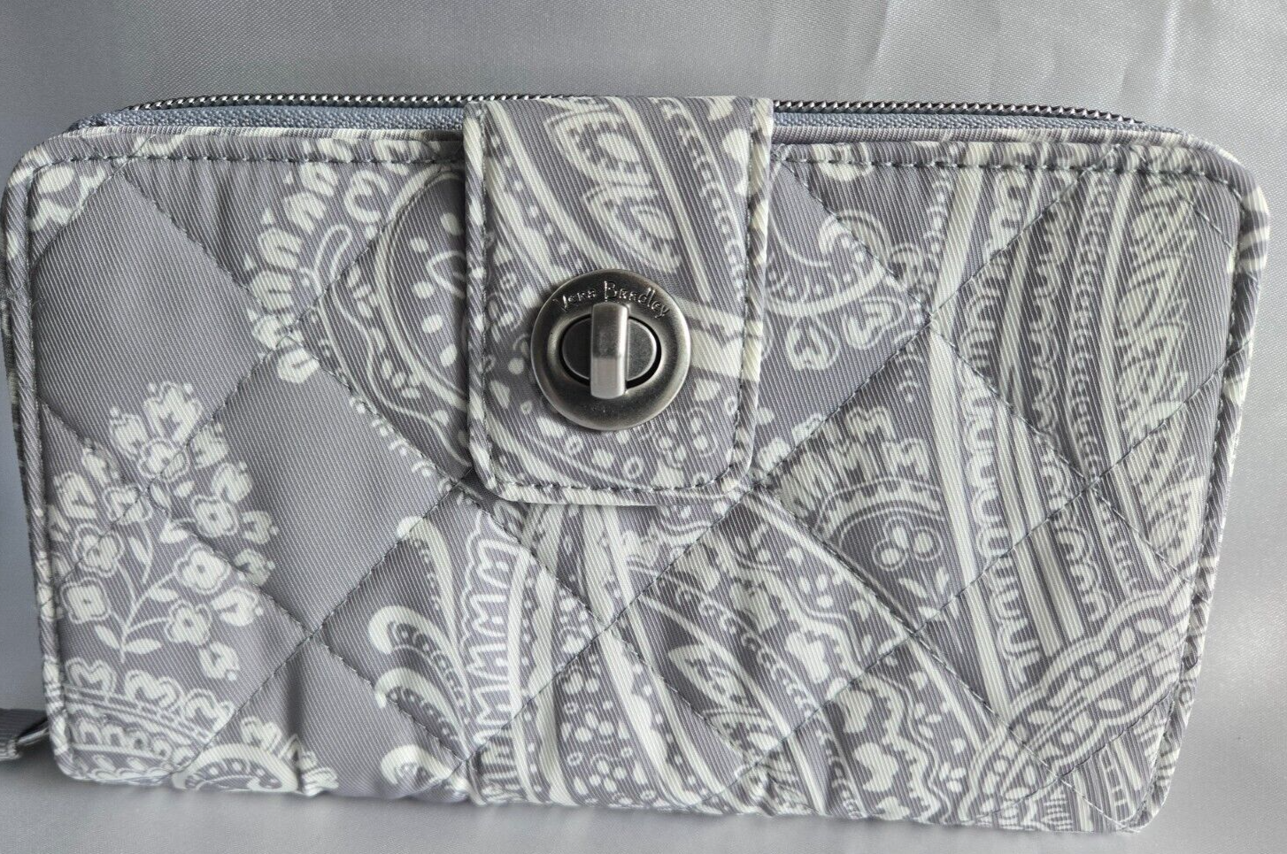 Vera Bradley RFID Cotton Turnlock Wallet, Cloud Gray Paisley
