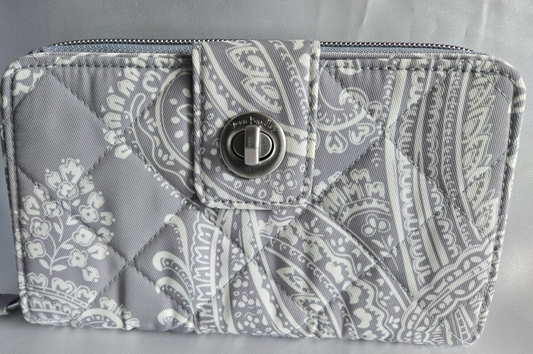 Vera Bradley RFID Cotton Turnlock Wallet, Cloud Gray Paisley