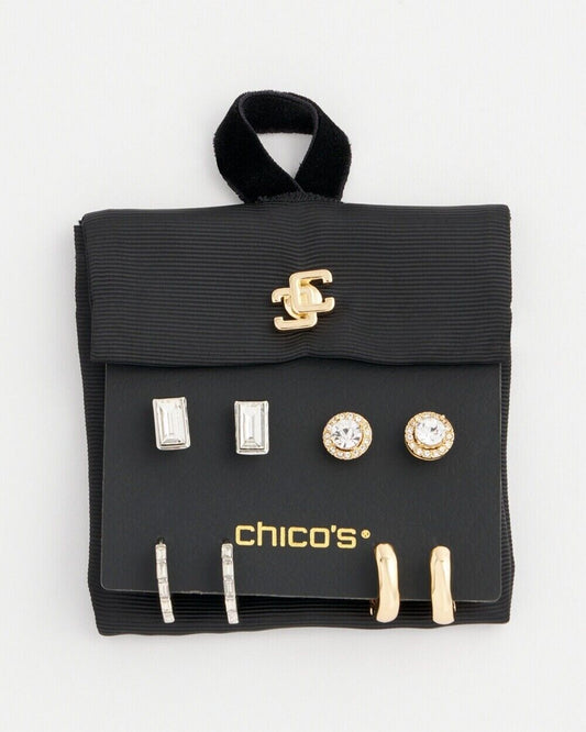 CHICO'S MIXED METALS STUD SET EARRINGS