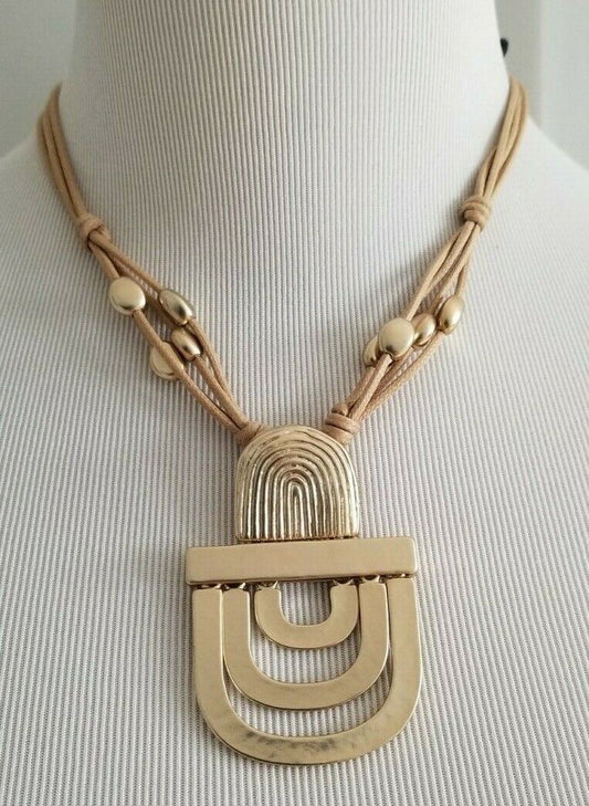 CHICO'S SHORT TEXTURED GOLDTONE PENDANT NECKLACE