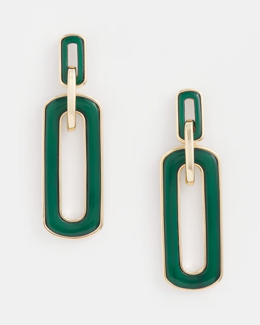 CHICO'S GREEN OVAL DROP EARRINGS