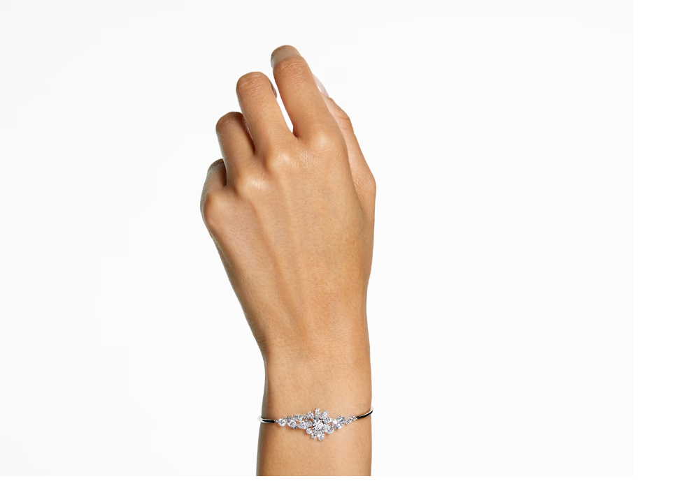 Swarovski Gema bangle Mixed cuts, Flower, White, Rhodium plated