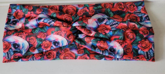 Headskull & Red Roses Twisted Headband