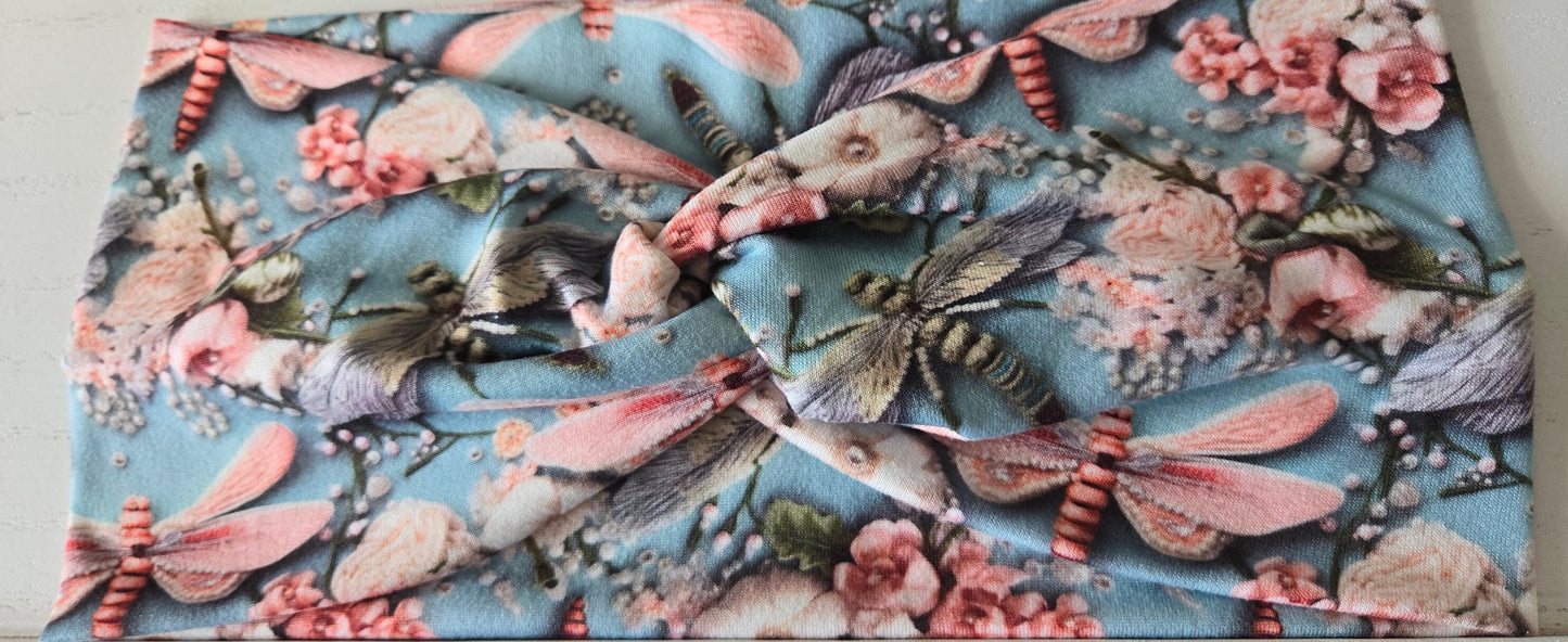 Pink Floral Dragonfly Headband
